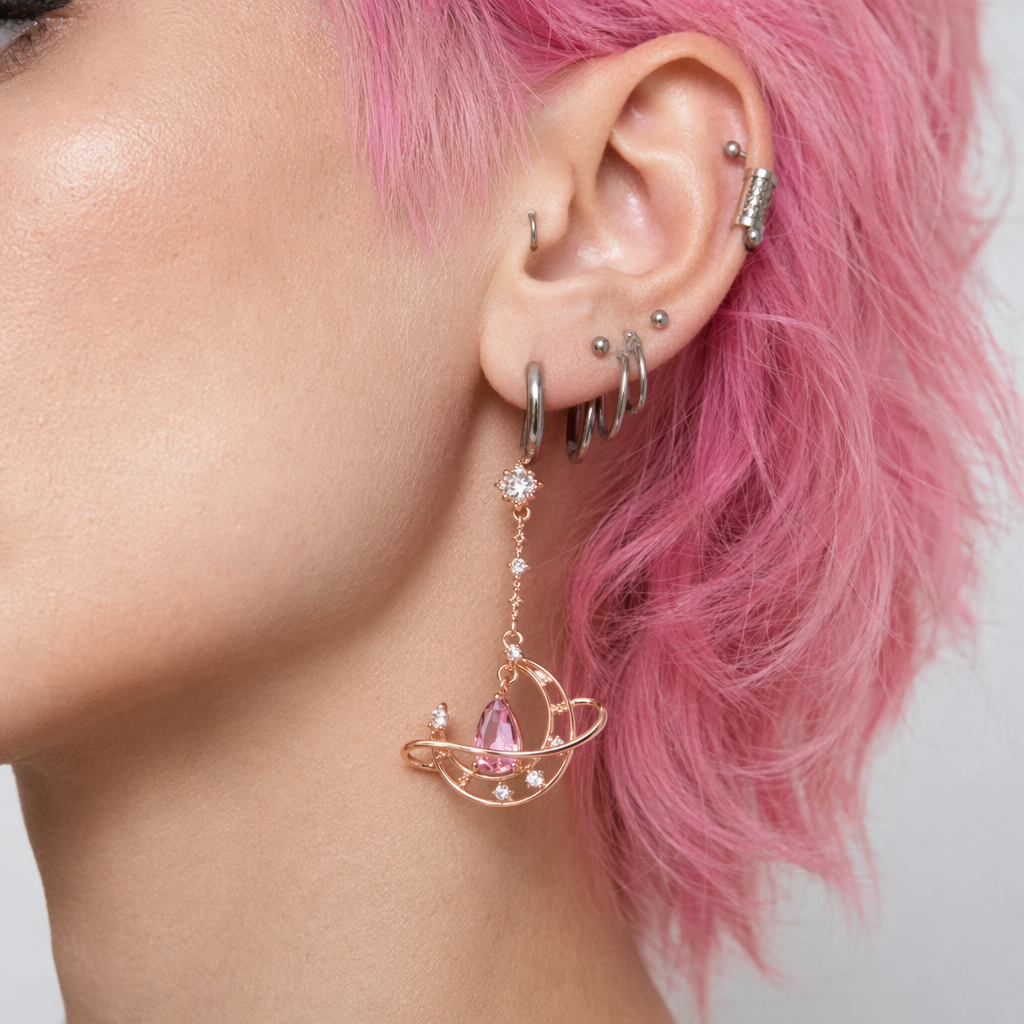 Crescent Moon Crystal Earrings for a Fairy-Like Touch Rose gold