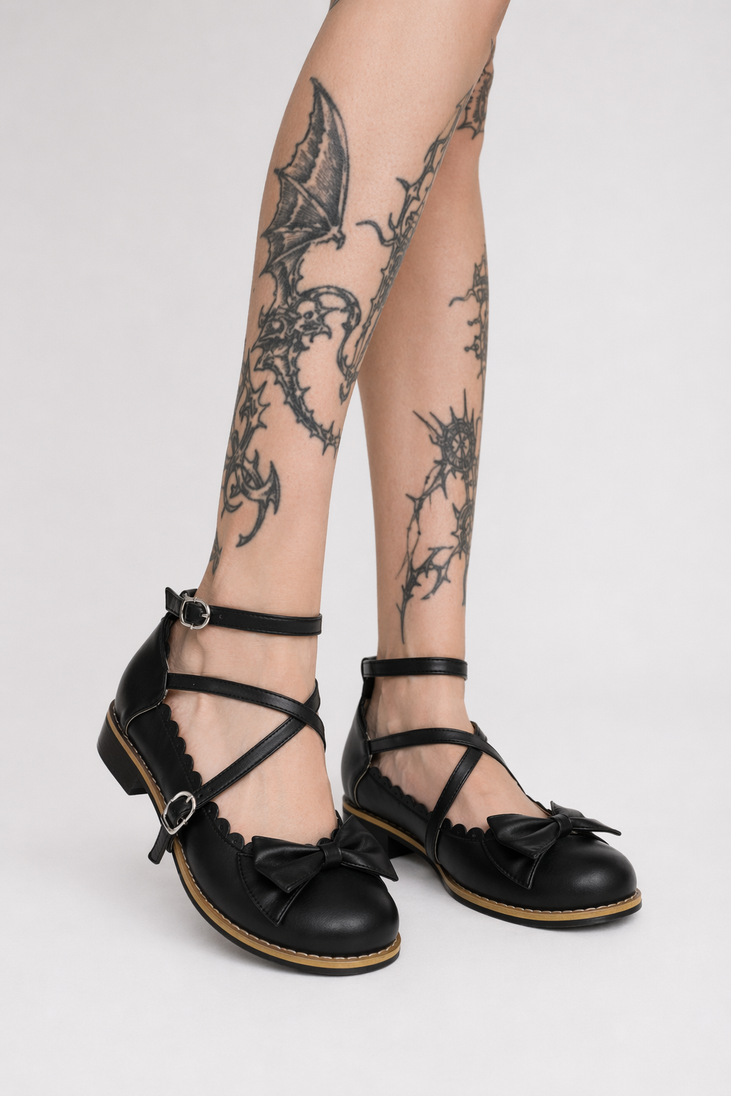 Elegant Lolita Shoes with Comfy Low Heel and Secure Buckle Black
