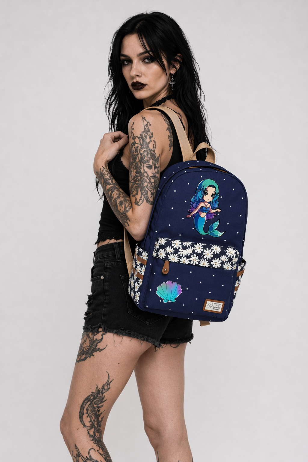 Kawaii Mermaid and Sea Creature Backpacks in Fun Designs Navy Blue 1