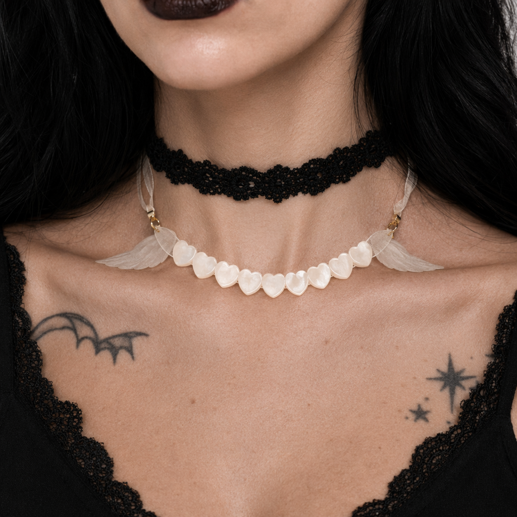 Pastel Heart Tattoo Necklace with Clasp Closure for a Dainty Look Cream