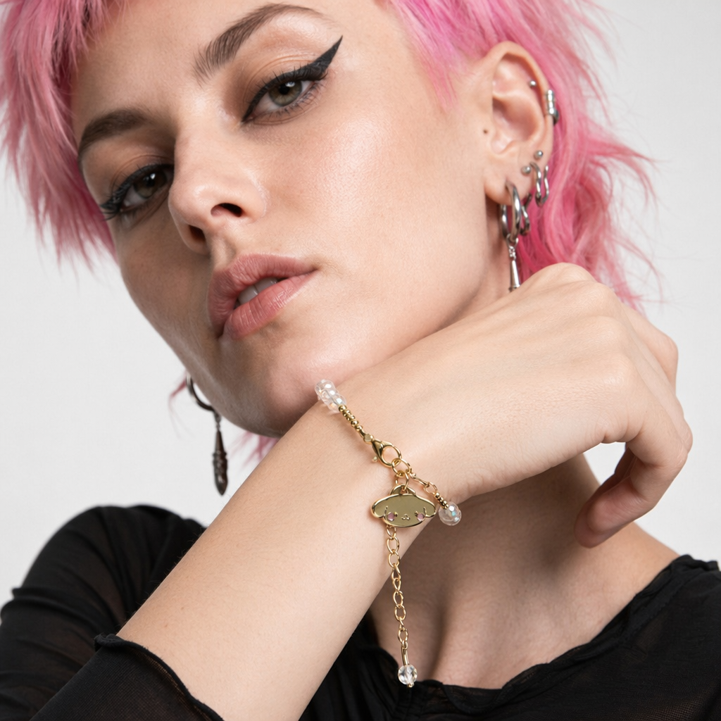 Kawaii Beaded Bracelets Inspired by Sanrio Characters Gold Chain Pompom