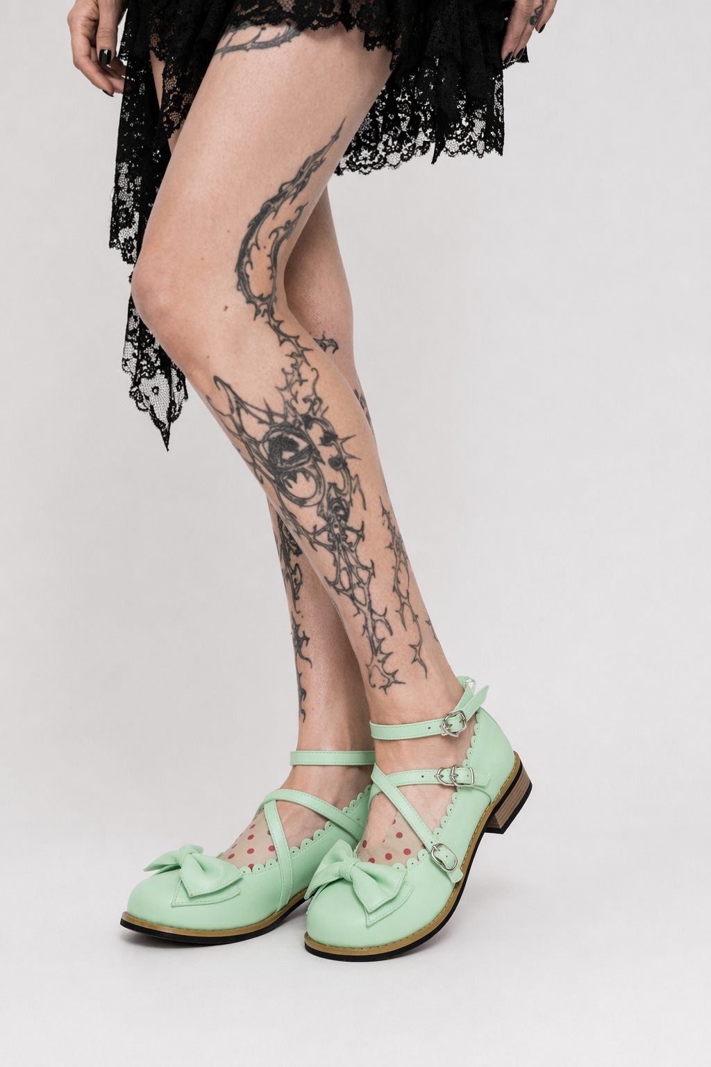 Elegant Lolita Shoes with Comfy Low Heel and Secure Buckle Light Green