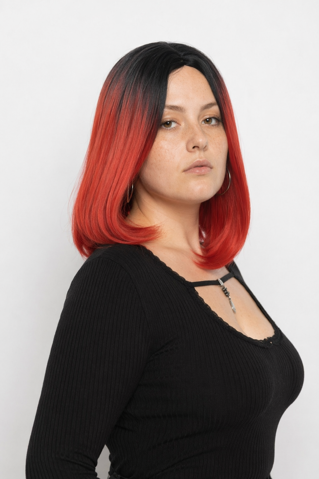 Medium Length Ombre Long Bob Wig in Chic Colorful Style Red