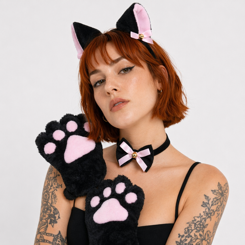 Complete Neko Cat Cosplay Accessories Set for All Sizes Black
