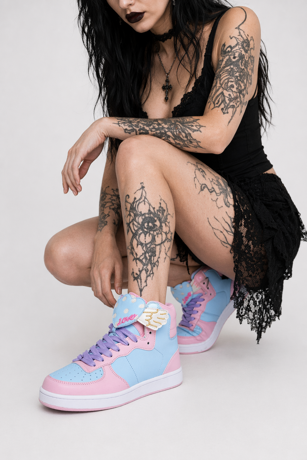 Pastel Harajuku High Top Sneakers with Winged Hearts 8