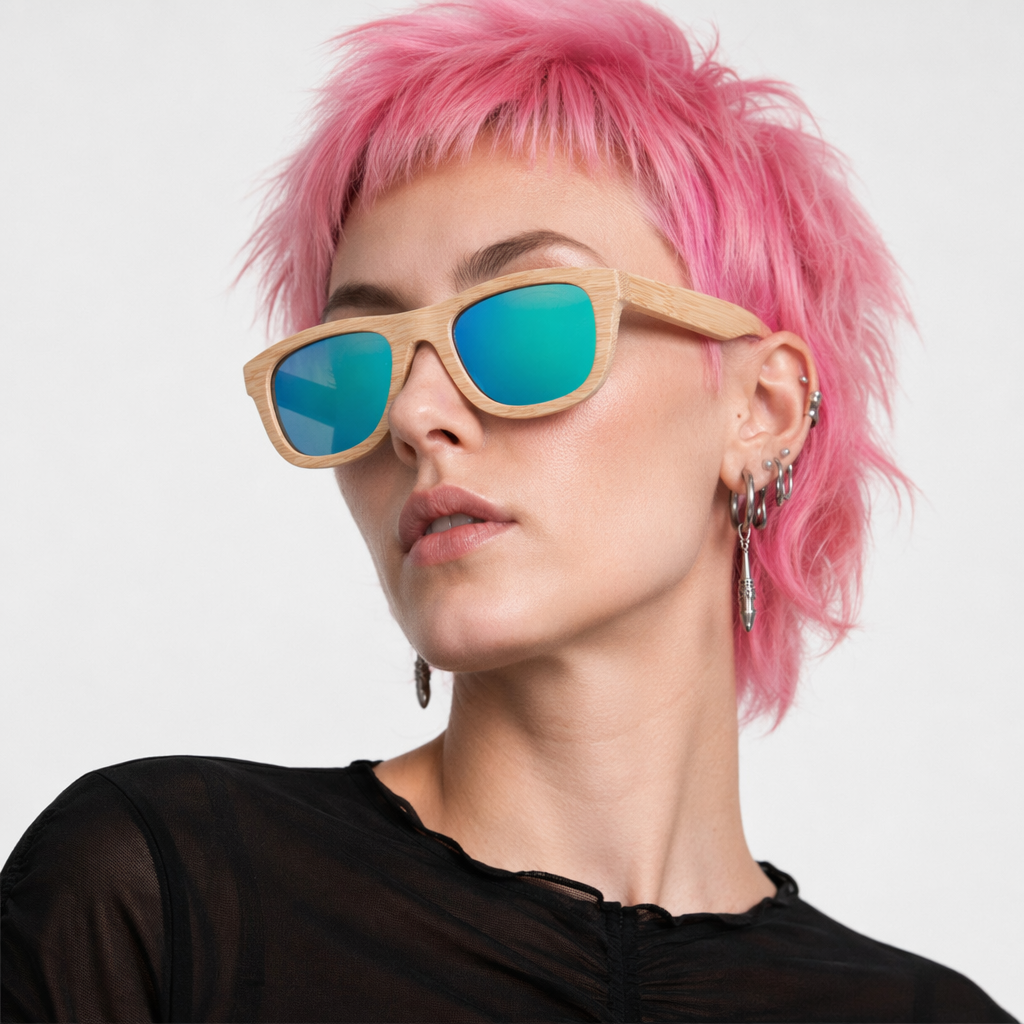 Chic Bamboo Wood Sunglasses for Style and UV Protection Teal