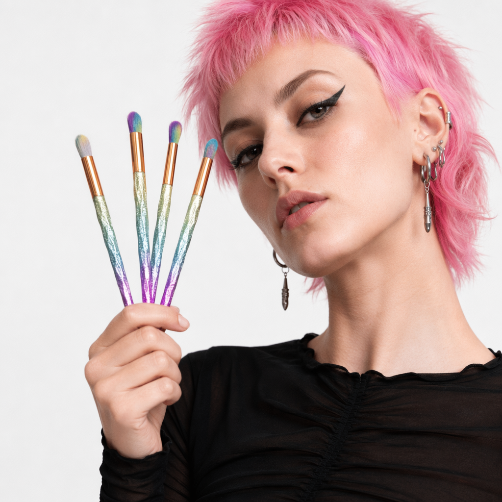 Magical Glittery Unicorn Makeup Brush Set 4pcs Rainbow