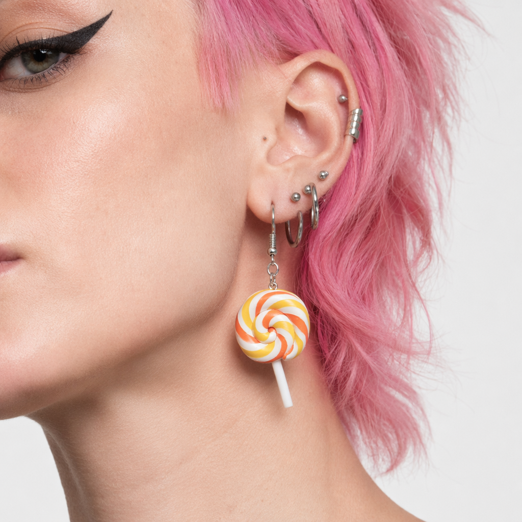 Colorful Polymer Clay Lollipop Rainbow Earrings and Pendant Necklace Orange Earrings