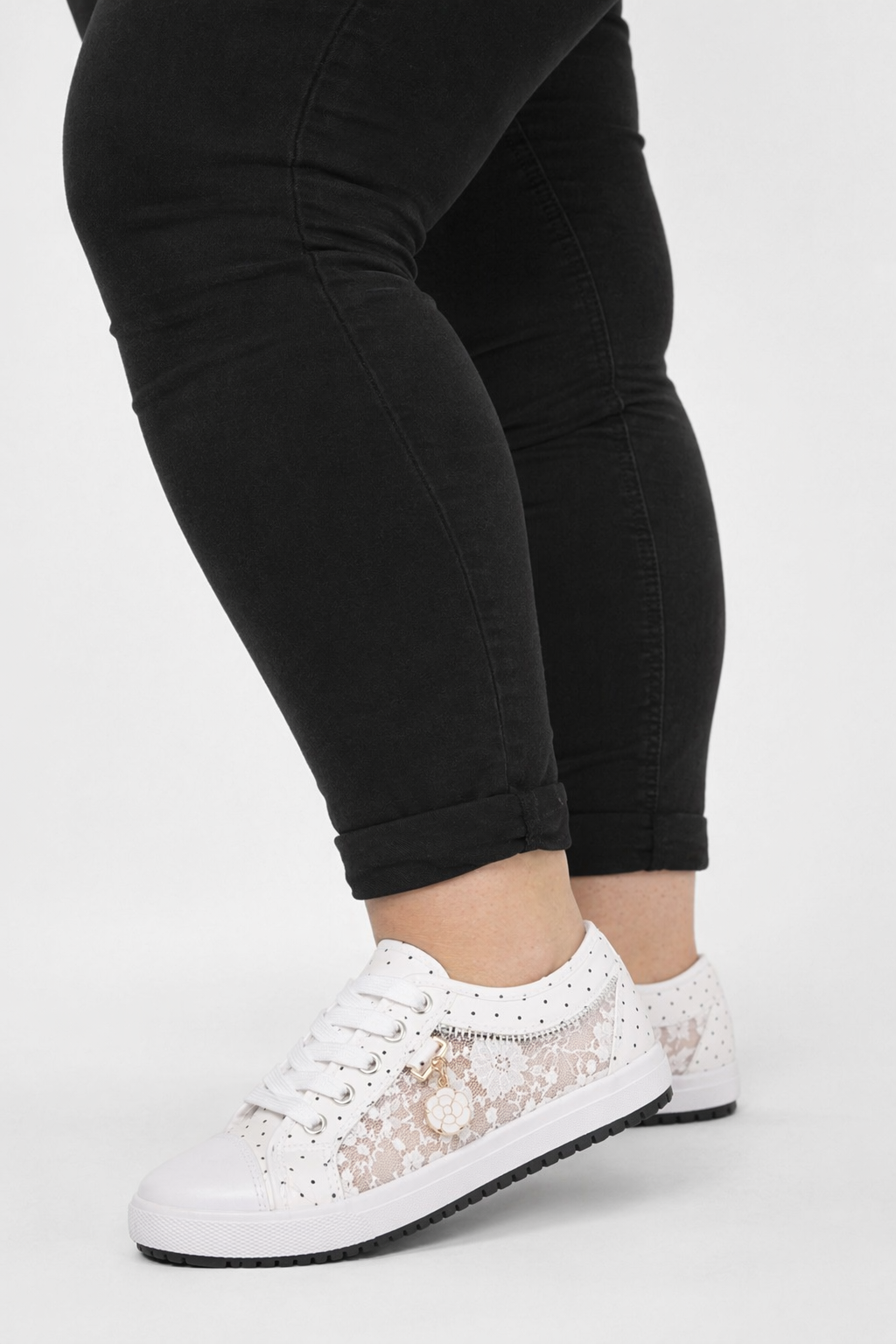 Adorable See-Through Lace Polkadot Sneakers for Youthful Style White