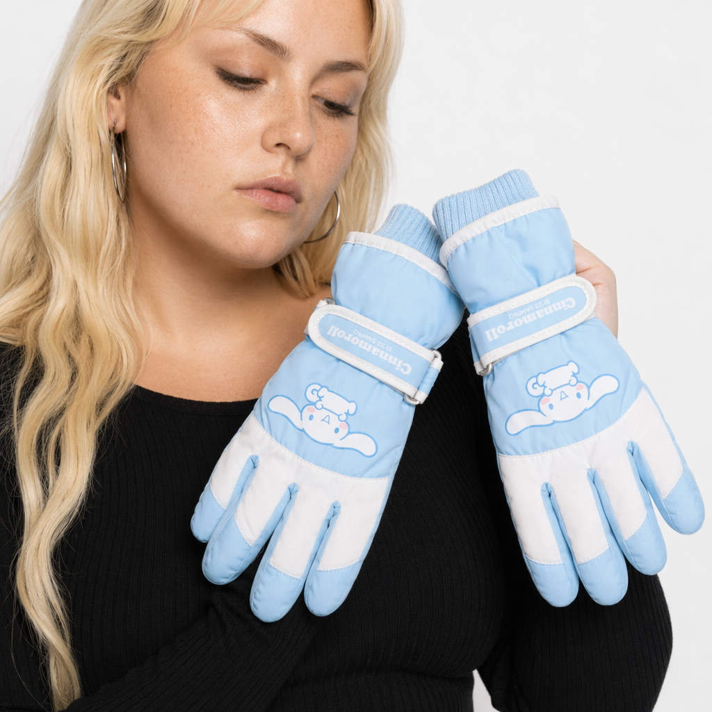 Cozy Kawaii Character Waterproof Gloves for Your Winter Wardrobe Blue White Cinna