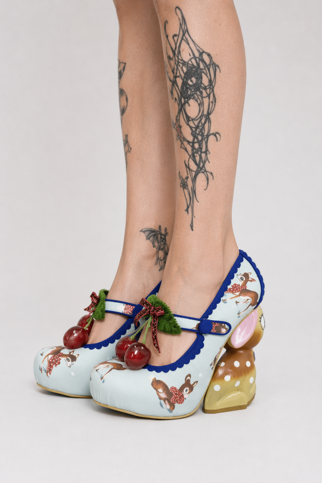 Luxury Vintage Inspired Baby Deer Platform Cherry Pumps Blue