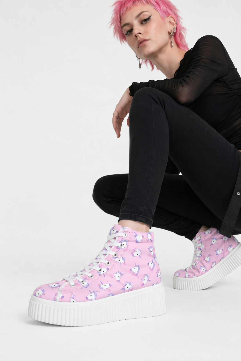 Canvas Hi Top Unicorn Pattern Shoes with Comfortable Wedge Heel Emoji Pink Unicorn
