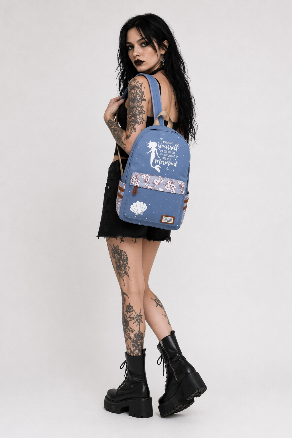 Kawaii Mermaid and Sea Creature Backpacks in Fun Designs Light Blue 1