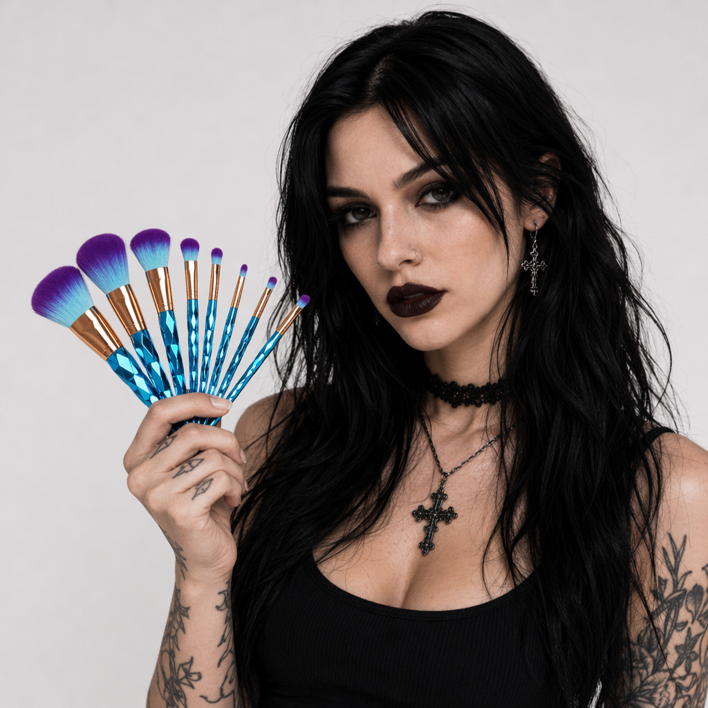 Unicorn Inspired Diamond Patterned Makeup Brushes 7pcs
