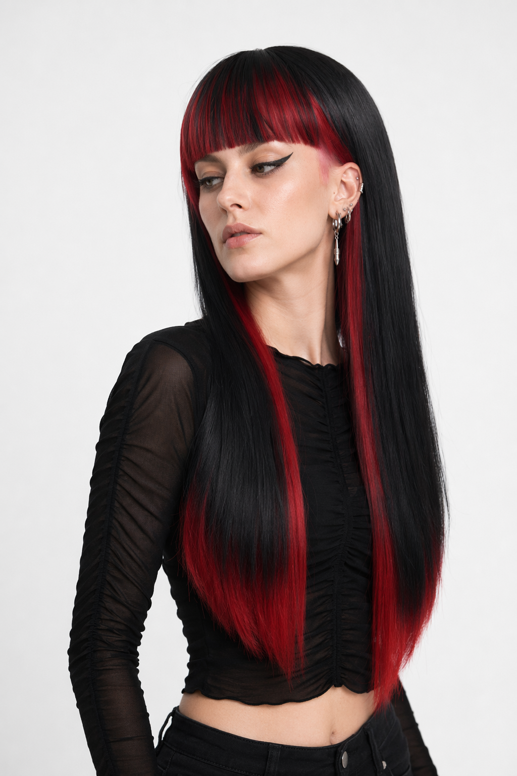 Stunning Long Cosplay Wig with Soft Fringe in Stylish Colors Straight Black Red Straight