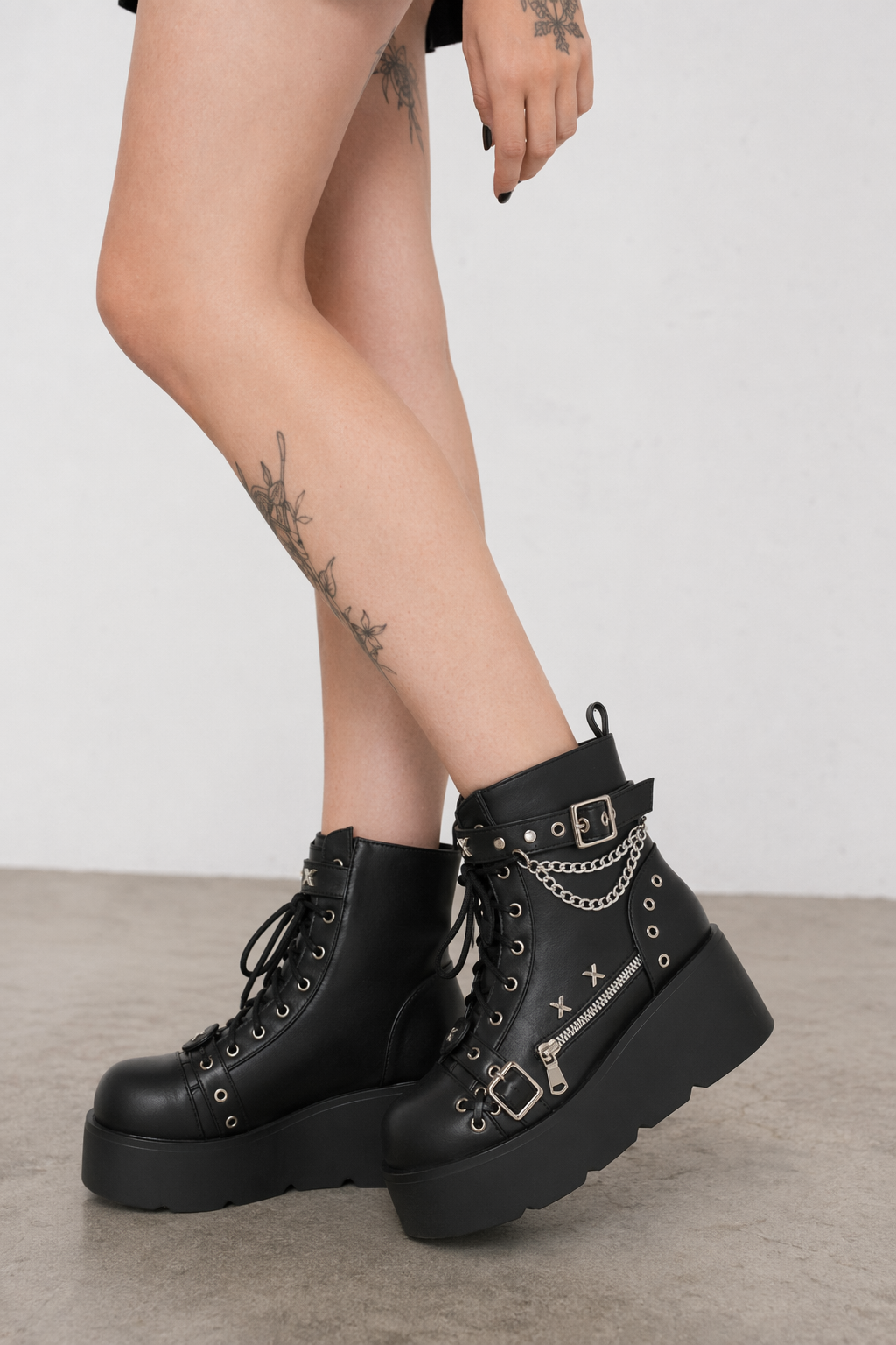Cyber Punk Babydoll Booties for Edgy Alternative Fashion Black Low Matte