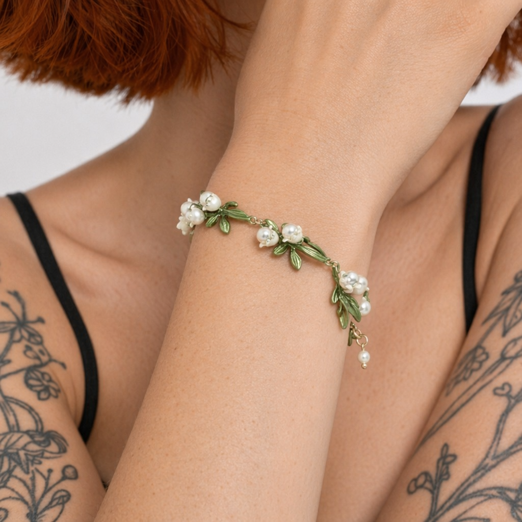 Lily Of The Valley Pearl Bracelet for Whimsical Jewelry Lovers Set of all 3