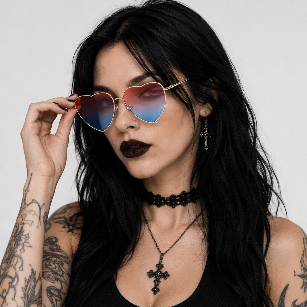 Chic Heart Shaped Aviator Sunglasses in Various Colors Blue Pink