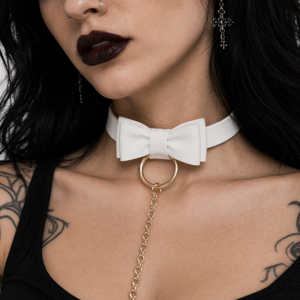 Adorable Ribbon Kitten Bow Choker for Cosplay and Playful Style White