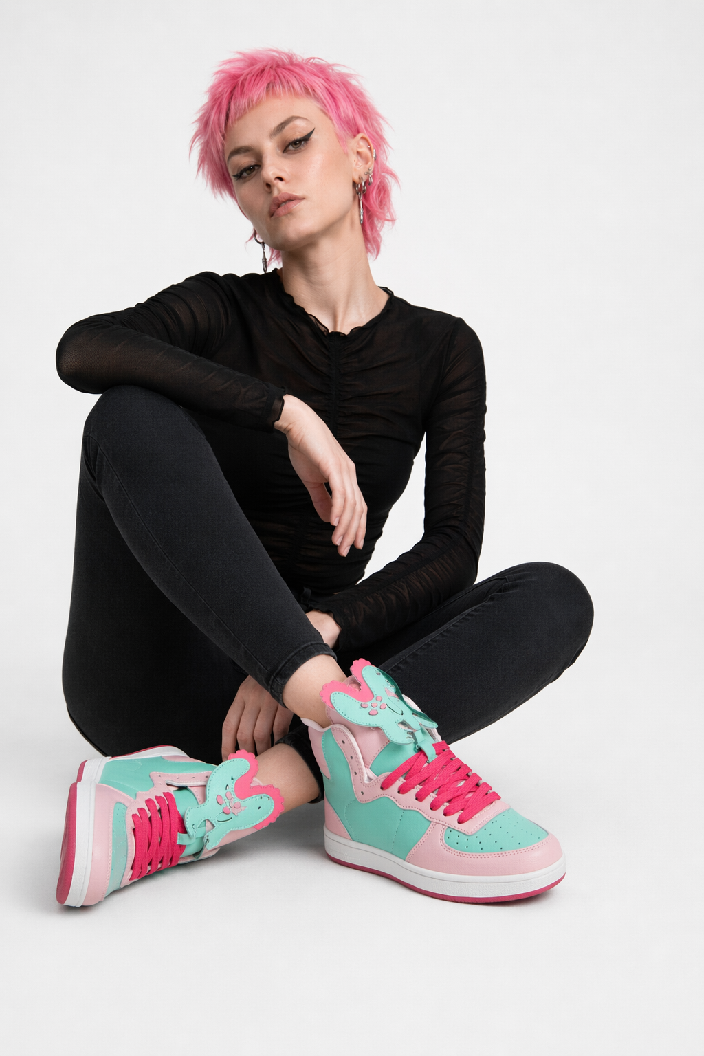 Harajuku High Top Sneakers with Pastel Dinosaur Design 4