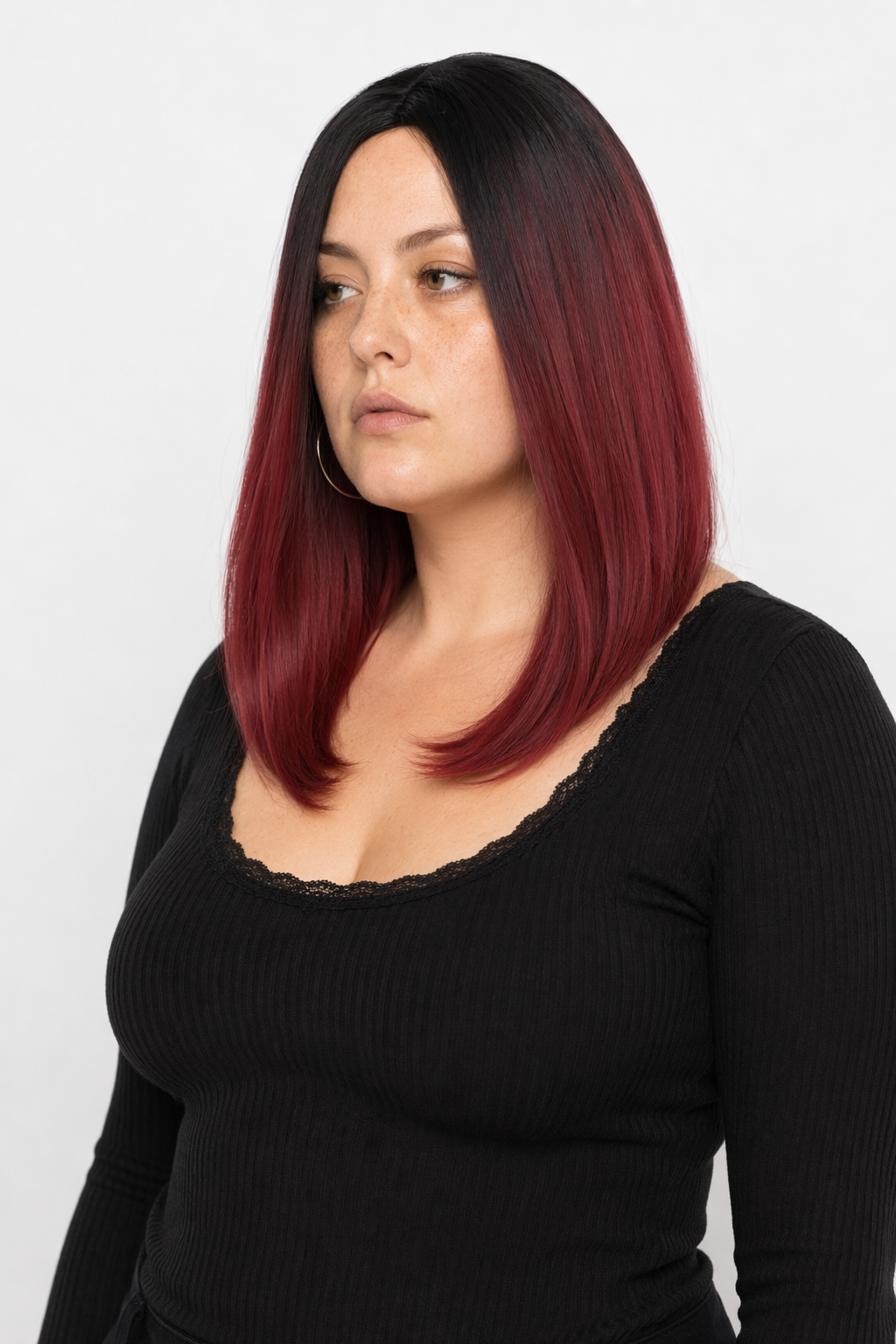 Medium Length Ombre Long Bob Wig in Chic Colorful Style Dark Red