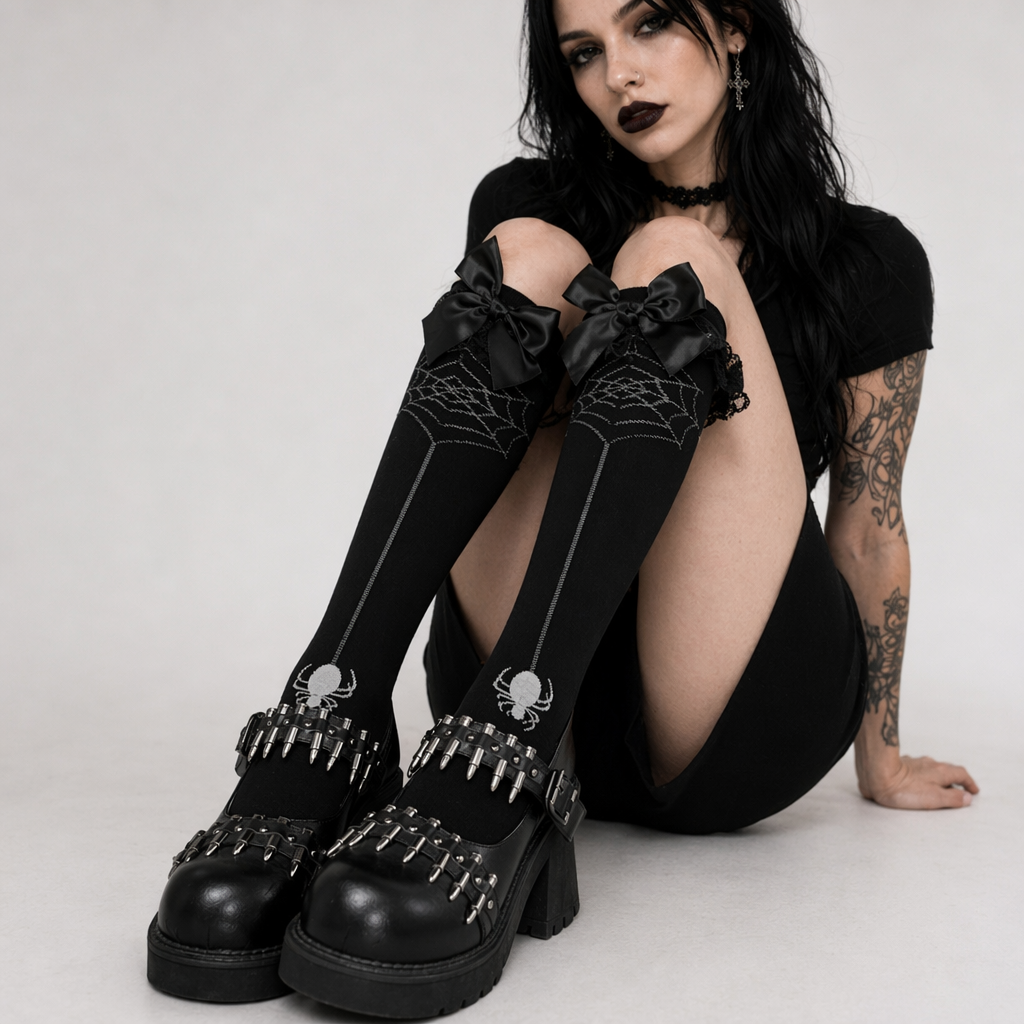 Gothic Spiderweb Stockings for Spooky Style and Cute Heart Skirts Default Title