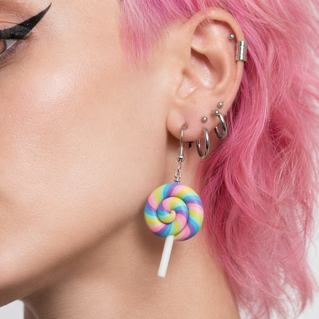 Colorful Polymer Clay Lollipop Rainbow Earrings and Pendant Necklace Rainbow Earrings