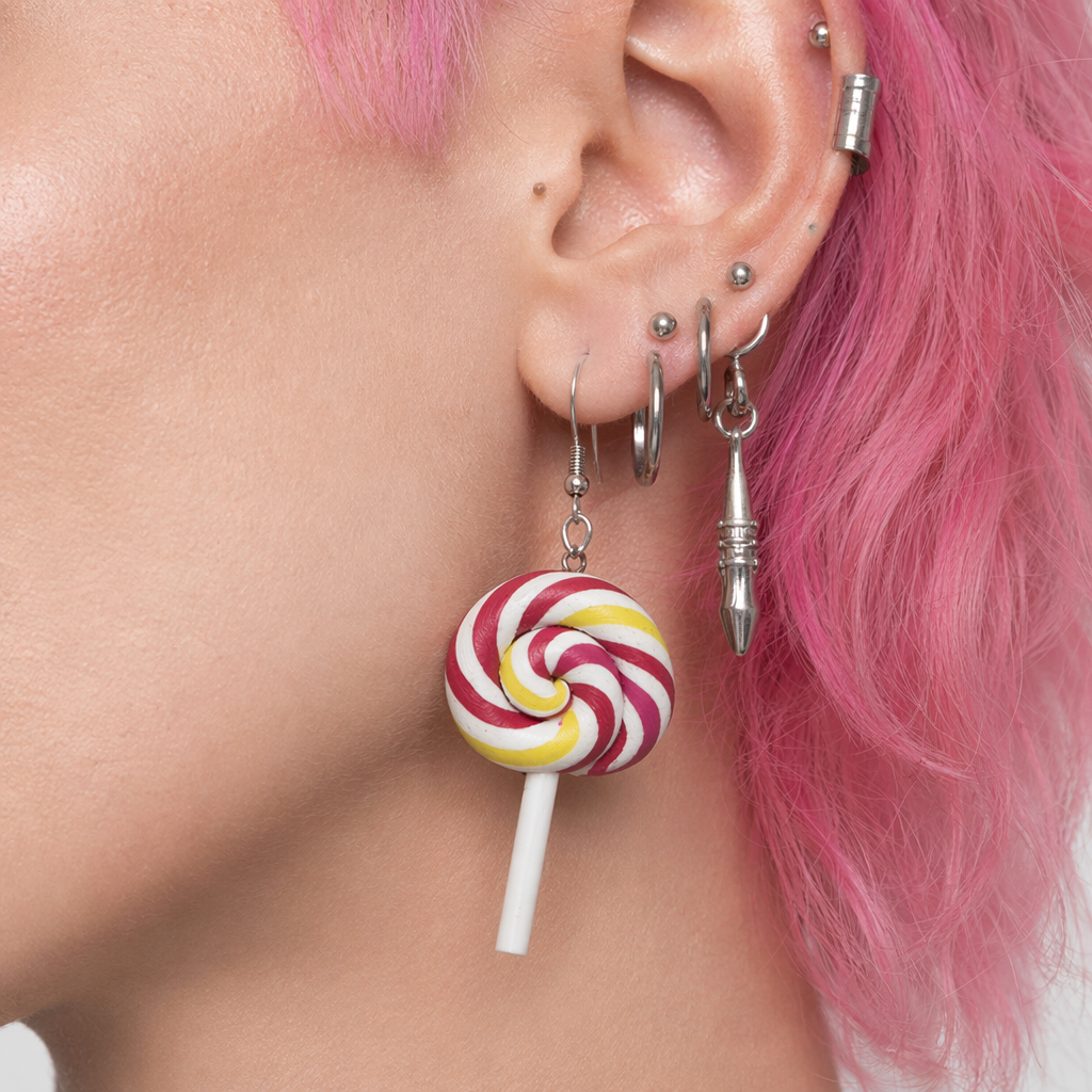 Colorful Polymer Clay Lollipop Rainbow Earrings and Pendant Necklace Red Earrings