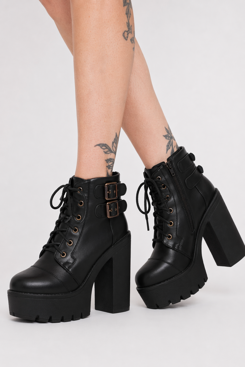 Edgy Punk Rock Chunky Block Heeled Booties for Fit Feet 8