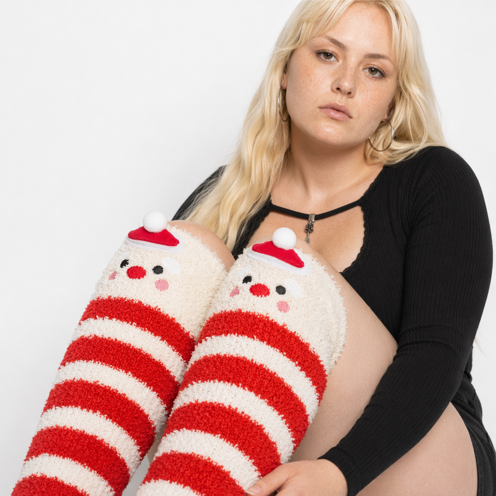 Furry Thigh High Stockings for a Cozy Christmas Look Default Title
