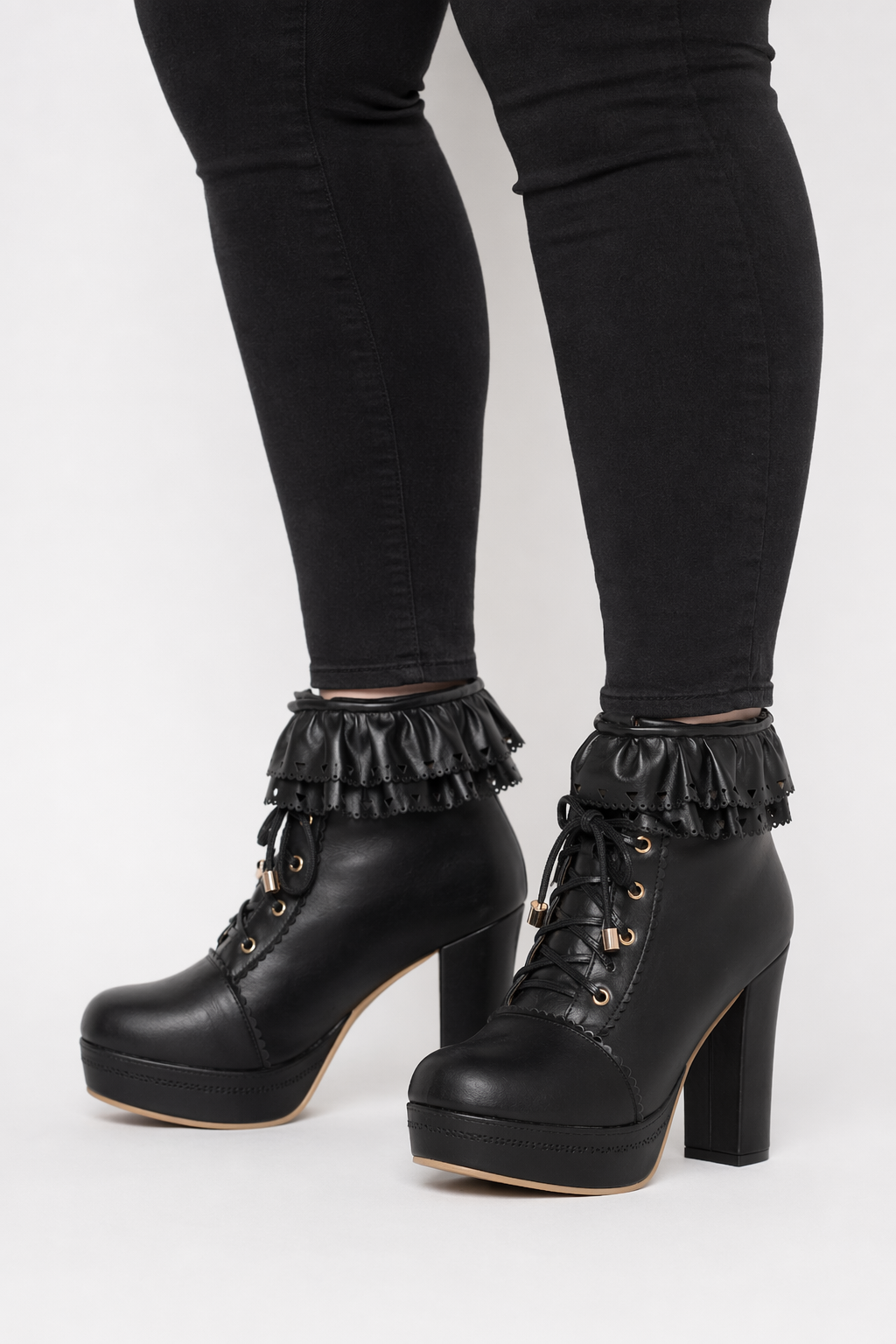 Sweet Lolita Booties with Ruffled Trim and Comfortable Design Black