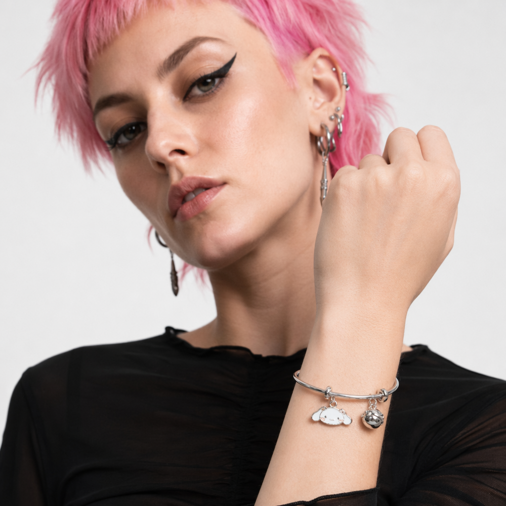 Kawaii Beaded Bracelets Inspired by Sanrio Characters Silver Bangle Cinna