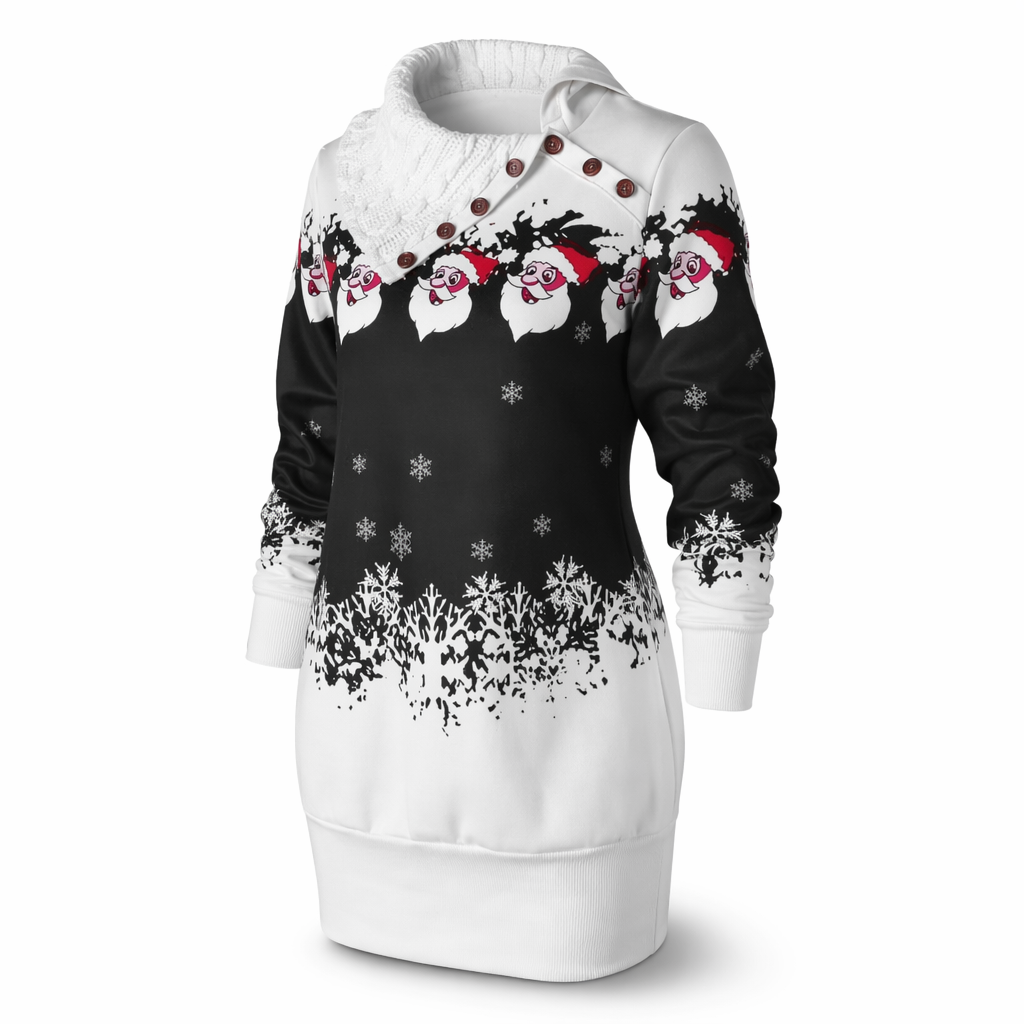 Cozy Cable Knit Cowl Neck Santa Sweater for Holiday Cheer Black