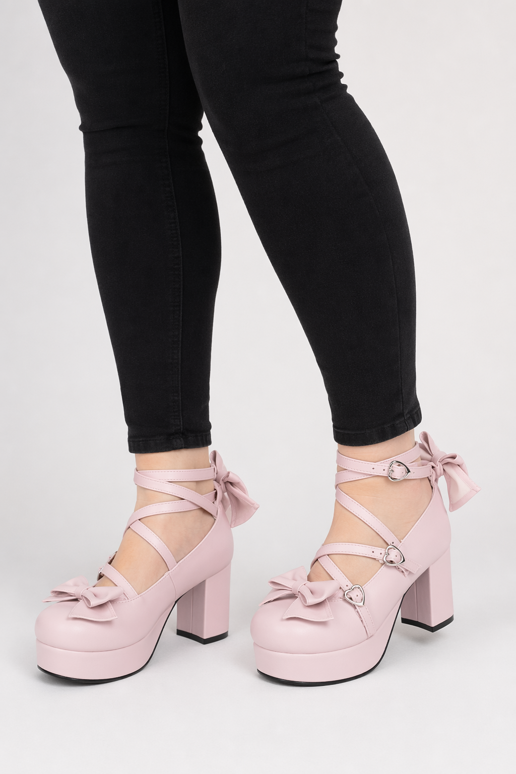 Classic Strappy Wrap-Around Ankle Lolita Shoes with Block Heel Pink