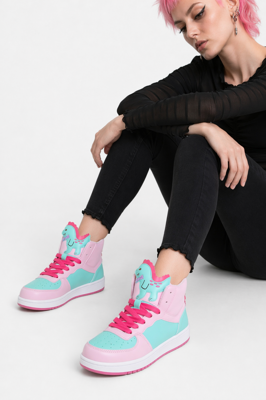 Harajuku High Top Sneakers with Pastel Dinosaur Design 9