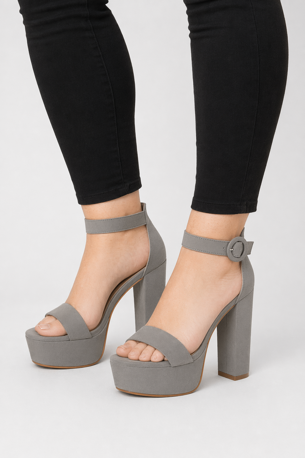 Elegant Square Heel Baby Doll Heels for a Kawaii Look in Stock Gray