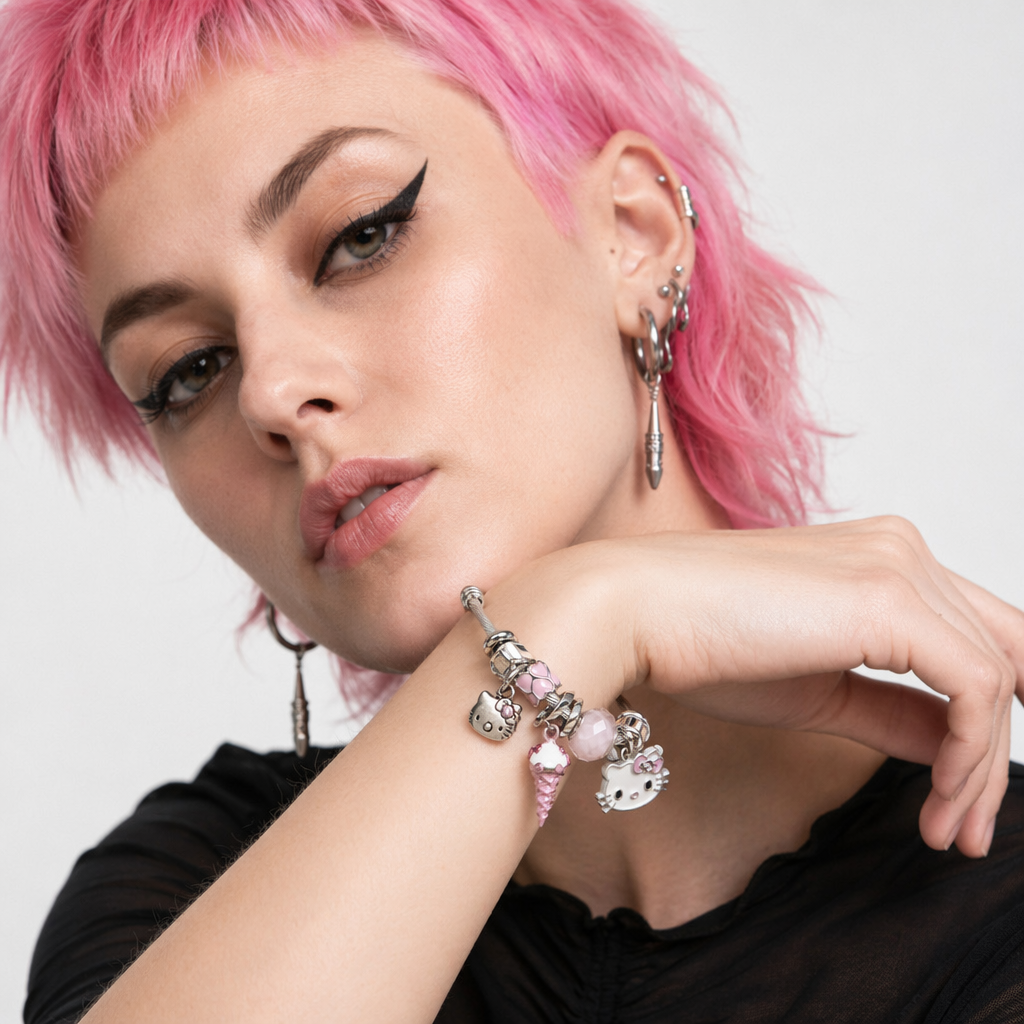 Kawaii Beaded Bracelets Inspired by Sanrio Characters Kitty Pink Icecream