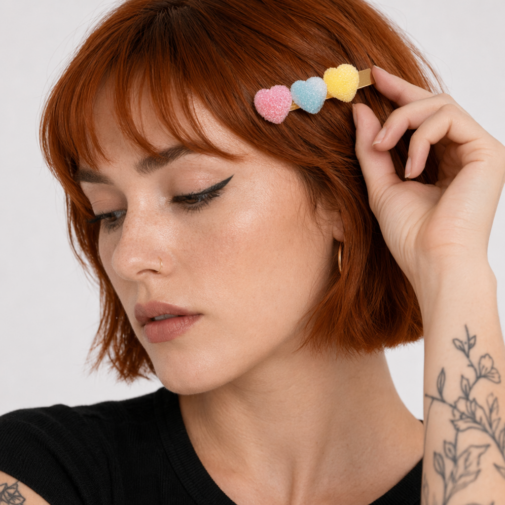 Handcrafted 3D Heart Shaped Sugar Candy Hair Clips Pink Blue Yellow
