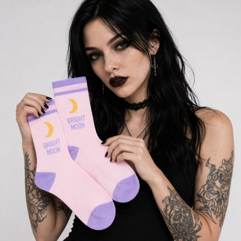 Cute Fairy Kei Moon Socks for Magical Girl Anime Aesthetic Pink Moon