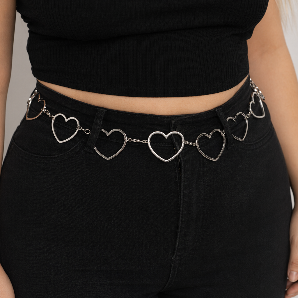 Kawaii Chain Belt with Heart or Rhinestone Embellishments Heart Chain