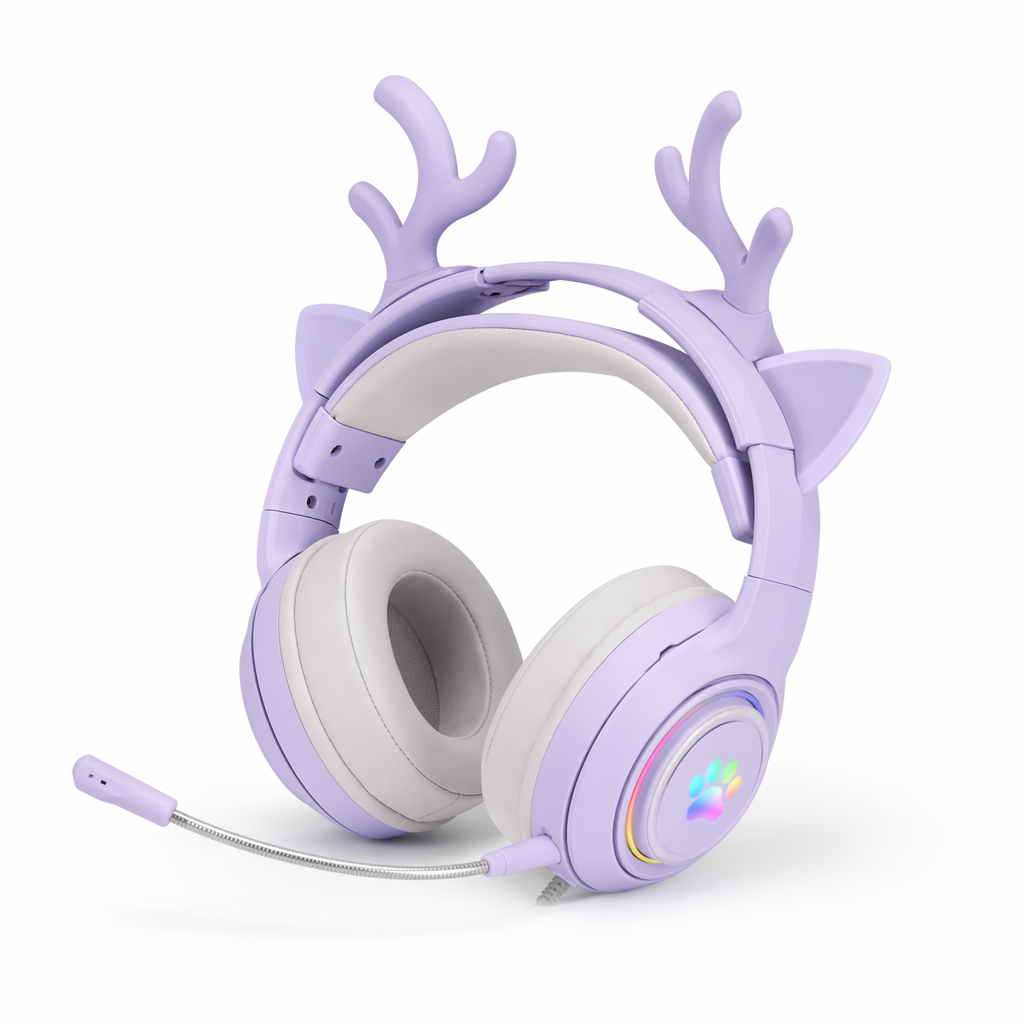 Interchangeable Deer Antler Neko Headset for Gamers and Streamers Lavender
