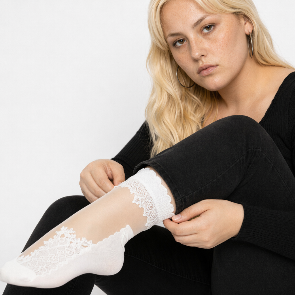 Elegant Lace Band Socks in Clear Fabric and Various Colors White