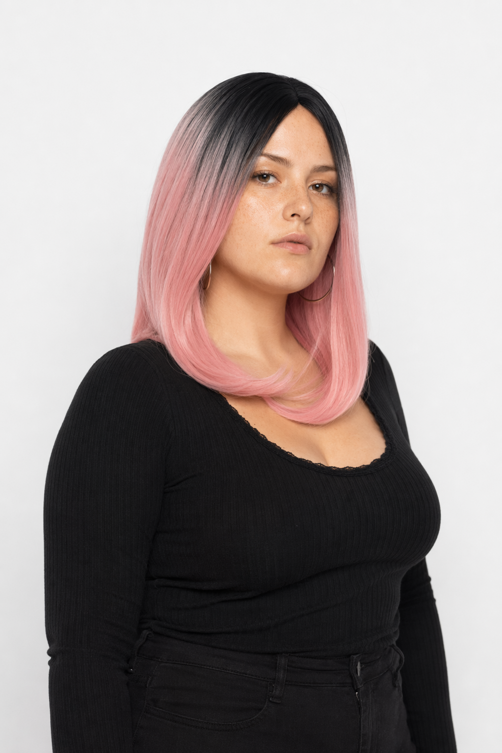 Medium Length Ombre Long Bob Wig in Chic Colorful Style Pink