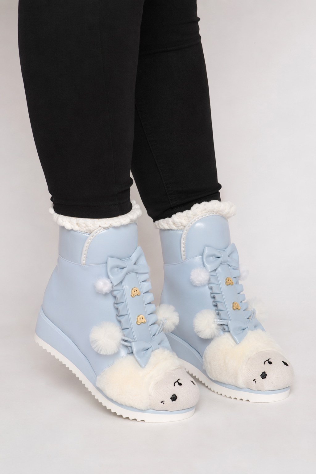 Perfectly Precious Sweet Lolita Faux Fur Ankle Booties Blue