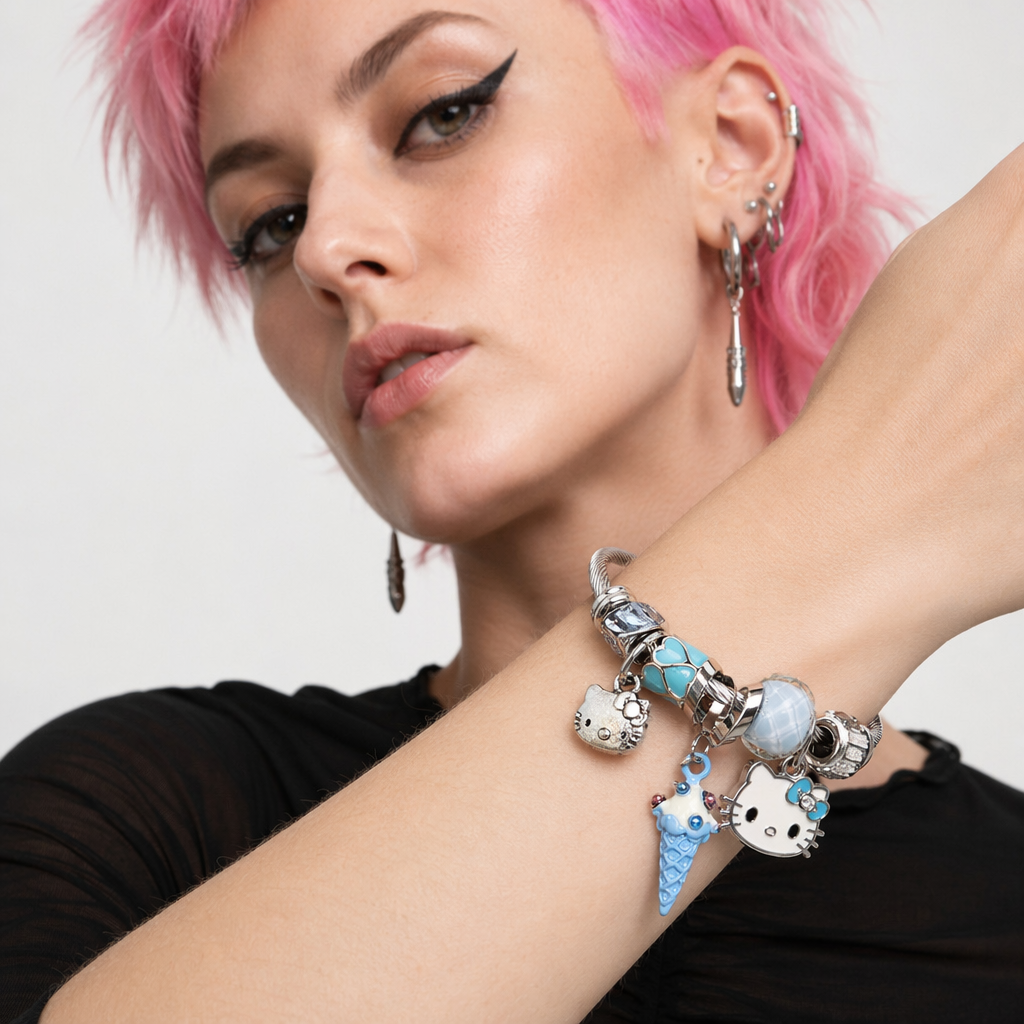 Kawaii Beaded Bracelets Inspired by Sanrio Characters Kitty Blue Icecream