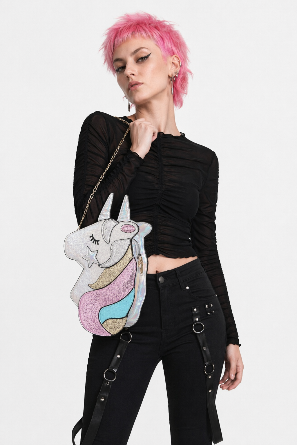 Adorable Magical Unicorn 3D Handbag in Vegan Leather Silver