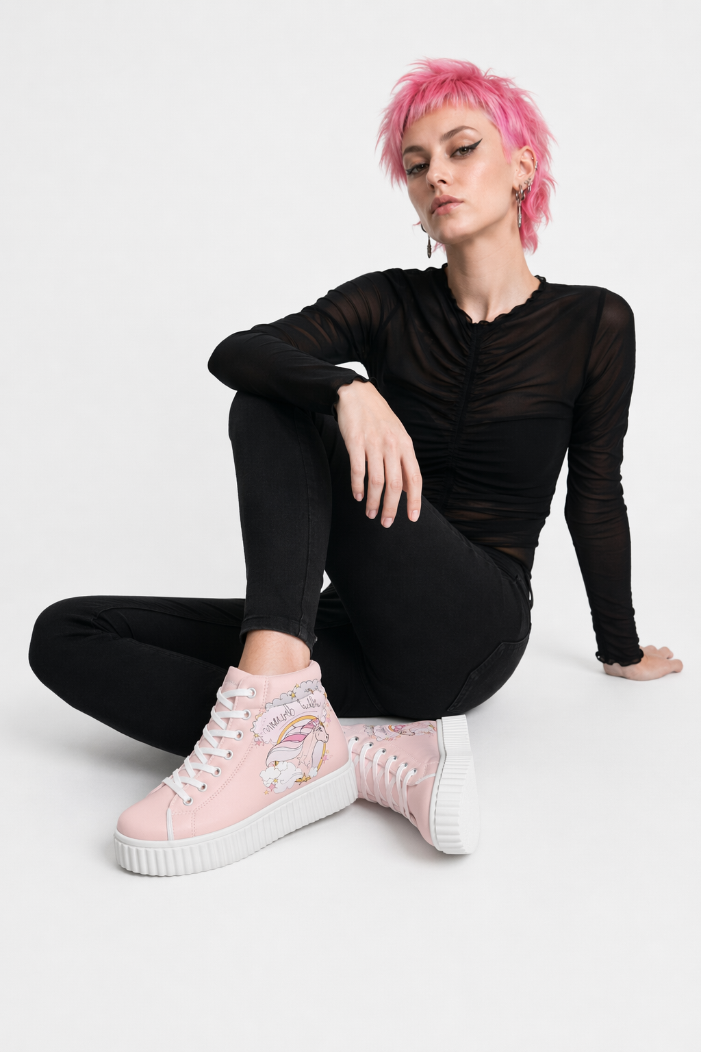 Canvas Hi Top Unicorn Pattern Shoes with Comfortable Wedge Heel Pink Dream Unicorn