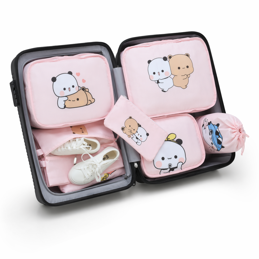 Dudu & Bubu Travel Storage Bag 7 Piece Set for Organized Travel Pink