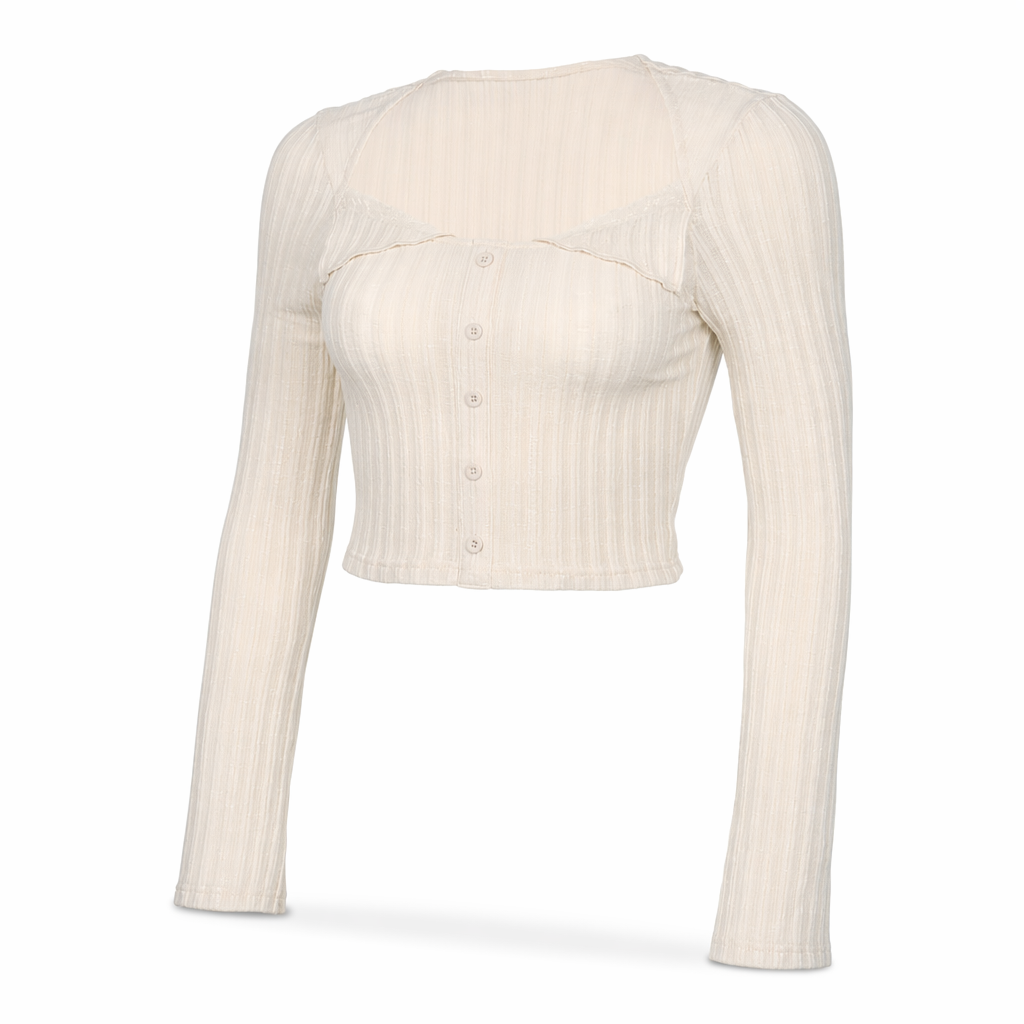 Cream Knit Cropped Sweater in Striped Cable Knit Fabric S