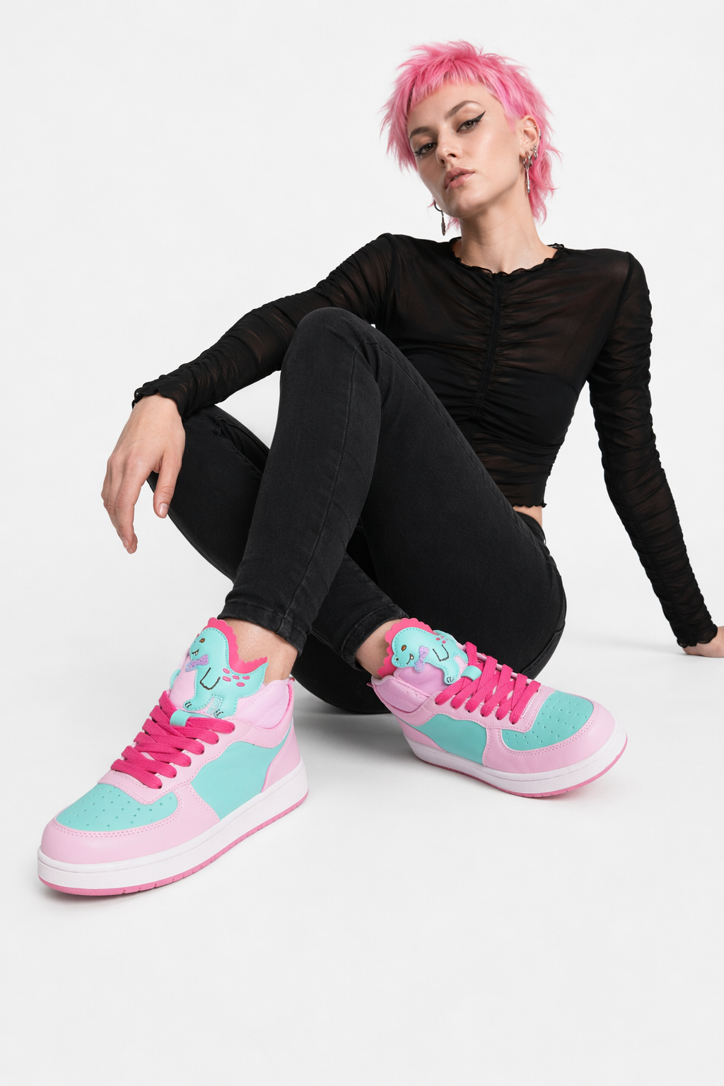 Harajuku High Top Sneakers with Pastel Dinosaur Design 5